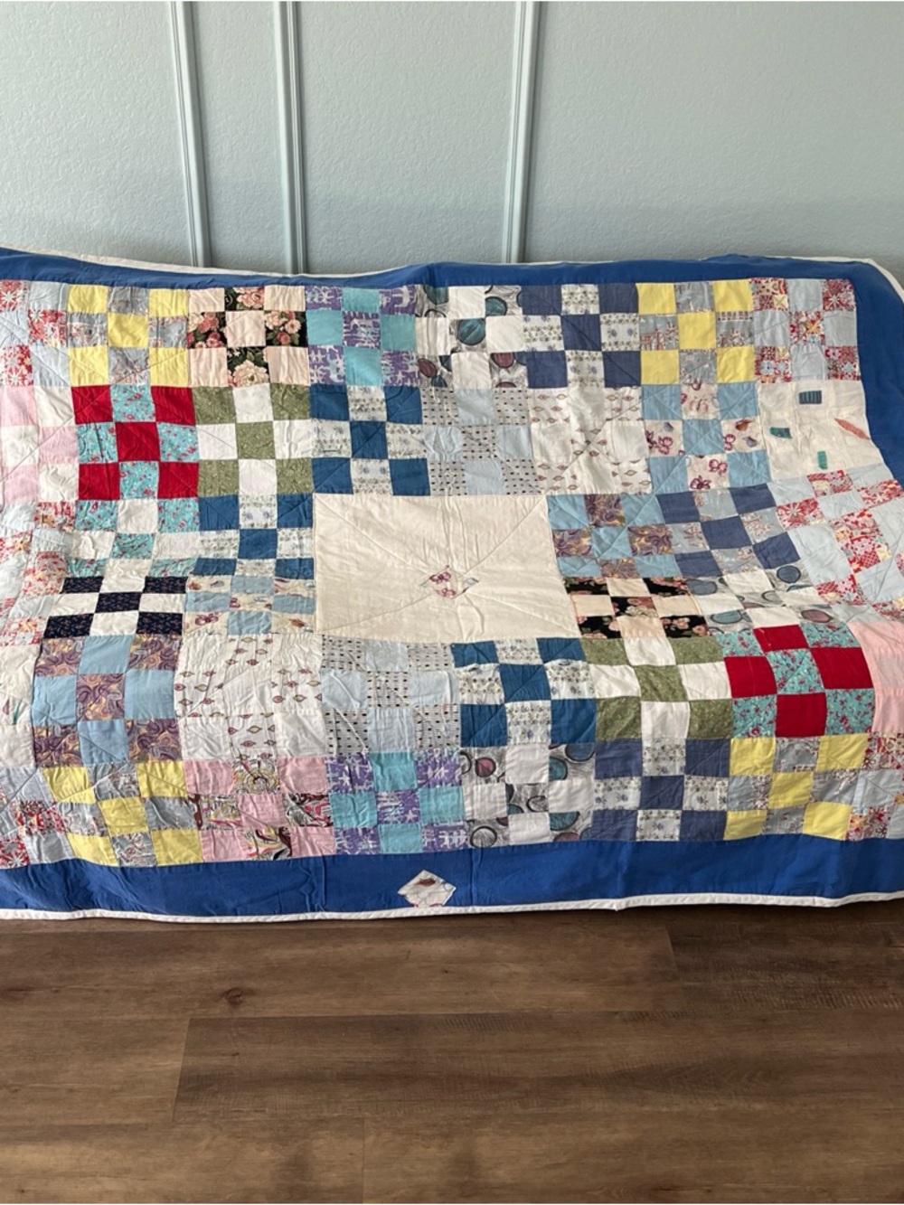 Handmade Patchwork Cutters Quilt Vtg in Multicolor Colorful Rectangle 75” x 60”